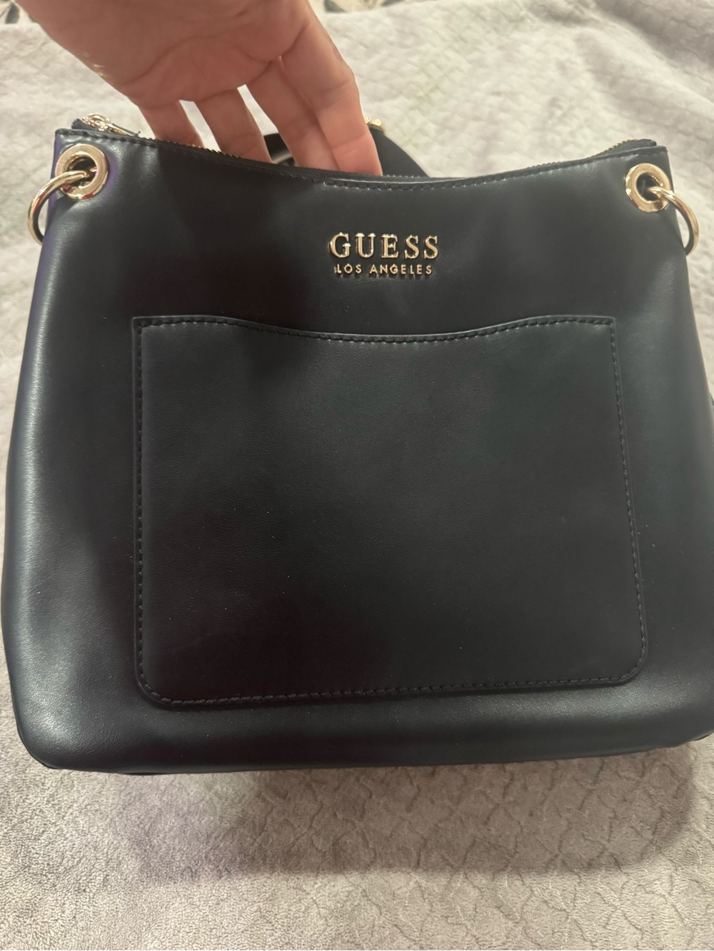 GUESS Los Angeles Black Leather Crossbody with Gold Hardware
